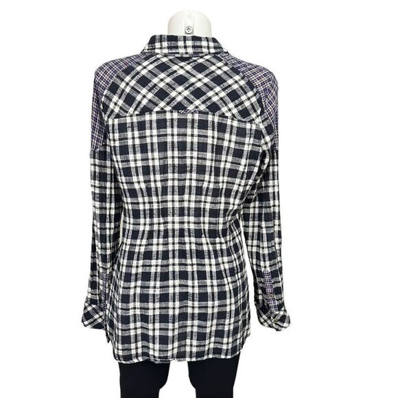 FREE PEOPLE Catch Up With Me Plaid Buttondown Longsleeve Shirt sz Small - Picture 5 of 10